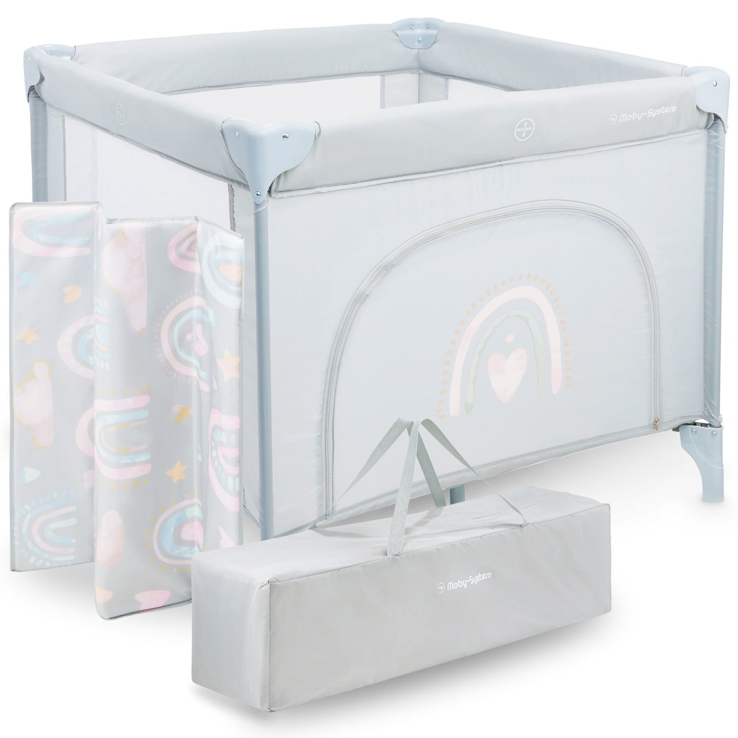 Folding playpen, baby travel crib with mattress and carry bag - Rainbow