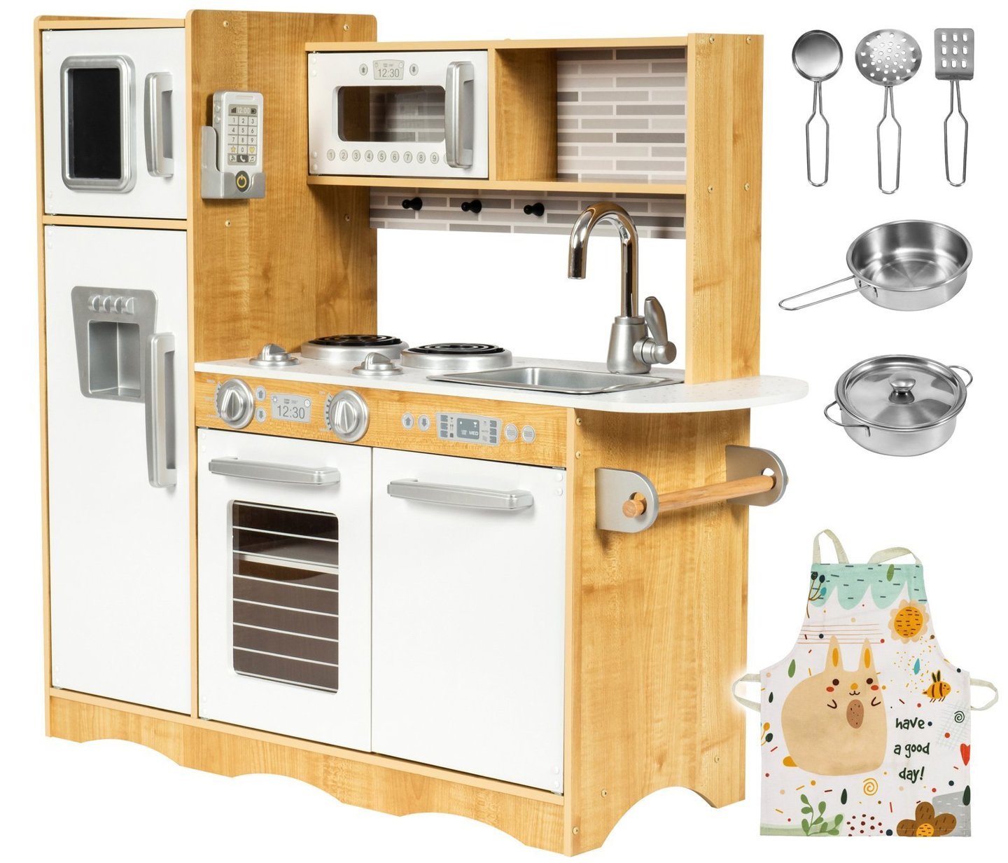 XXL wooden kitchen with LED lighting, apron and accessories